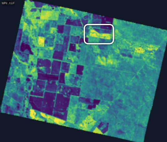 Tanager non-photosynthetic vegetation fraction map of the same cropland